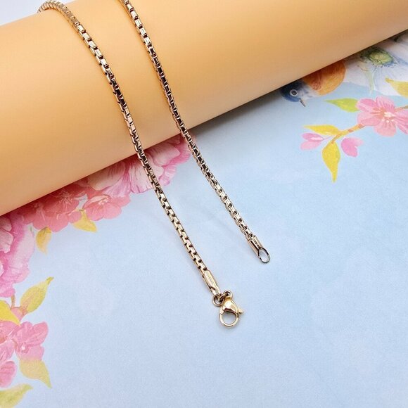 "Slim Rose Gold Box Chain Necklace for Men & Women, 19.7 Inch Length, XPNL0077 - Picture 7 of 12